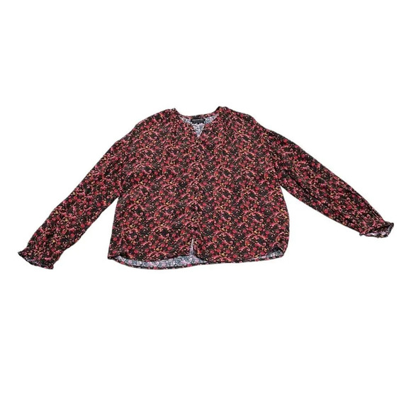 Something Navy Blouse Button Up Shirt Long Sleeve Red Pink Floral Size Large - Picture 3 of 14